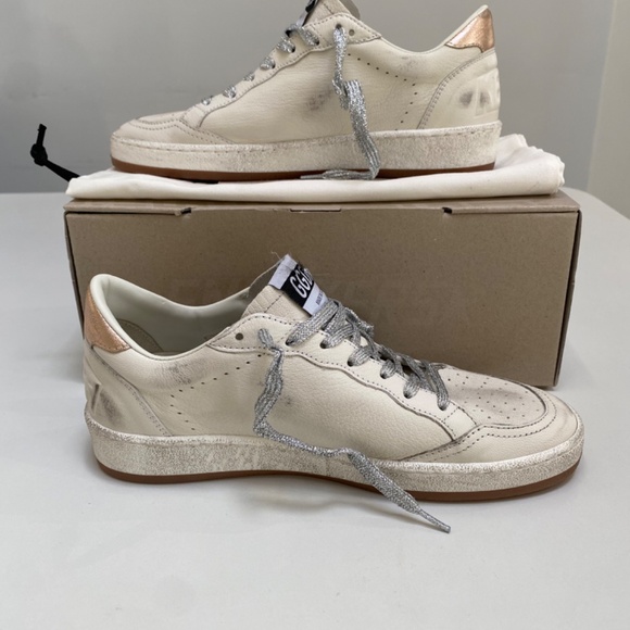 Golden Goose Ball Star White Leather/Smoke Blue/Metallic Heel sz 37 New in Box - Picture 5 of 12